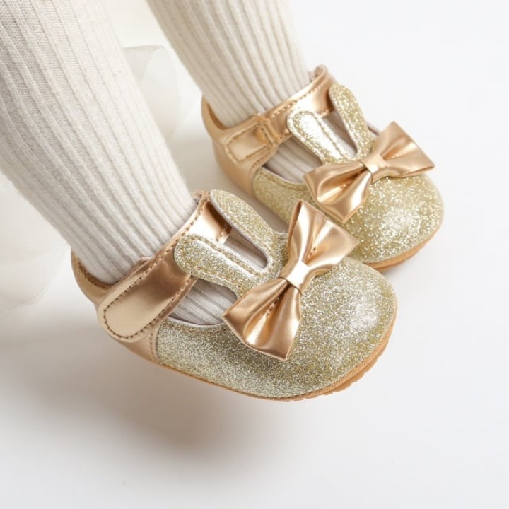 Обувки SuperBaby, Модел AL 14612 Блестящо зайче, Екокожа, Момичета, 3-6 месеца, Златисти, 18