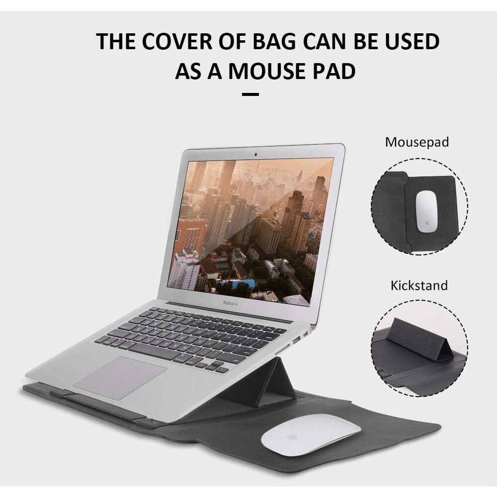 Husă pentru laptop iPCA, suport ergonomic, piele sintetică impermeabilă, neagră, 15"