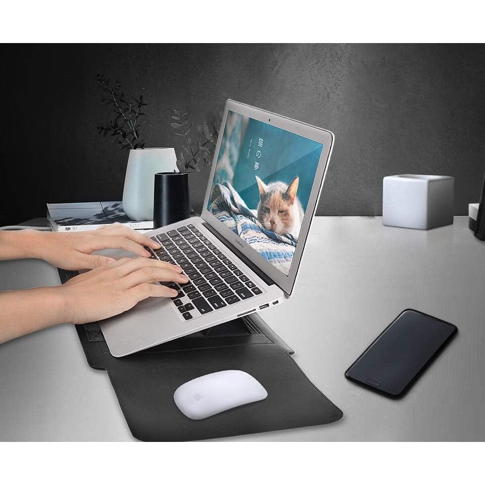 Husă pentru laptop iPCA, suport ergonomic, piele sintetică impermeabilă, neagră, 15"