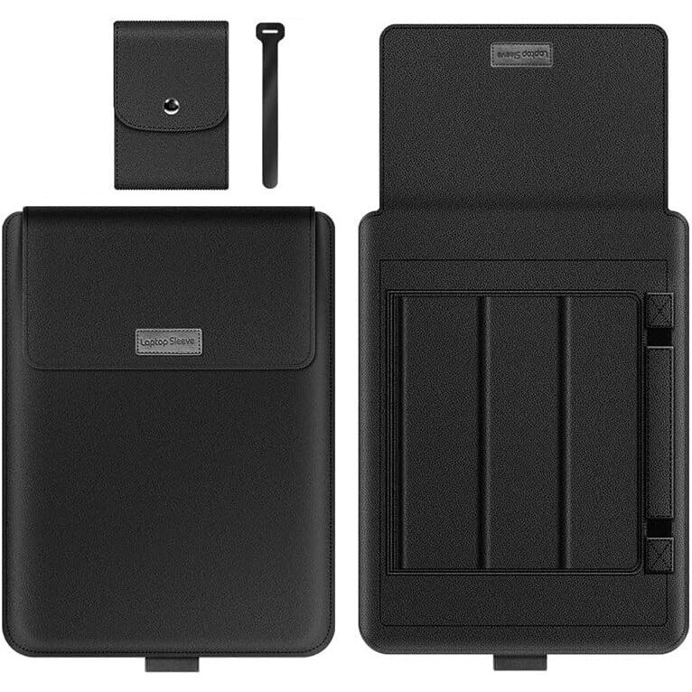 Husă pentru laptop iPCA, suport ergonomic, piele sintetică impermeabilă, neagră, 15"