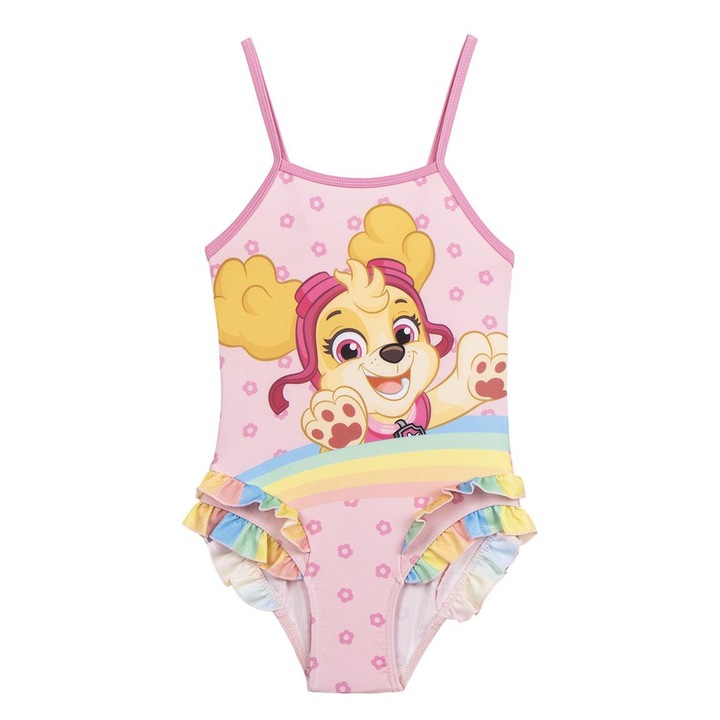 Costum baie intreg cu volanas Paw Patrol Skye 32838, Roz