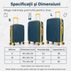Set 3 Trolere Polipropilena special flexibil anti-casabil, Marime Mare/L 75X45X28 cm, Mediu/M, 65X40X24 cm, Mic/S, 55x36x20 cm, 4 roti duble cu rotatie 360°, Albastru/galben, 171, CASLON ®