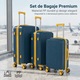 Set 3 Trolere Polipropilena special flexibil anti-casabil, Marime Mare/L 75X45X28 cm, Mediu/M, 65X40X24 cm, Mic/S, 55x36x20 cm, 4 roti duble cu rotatie 360°, Albastru/galben, 171, CASLON ®