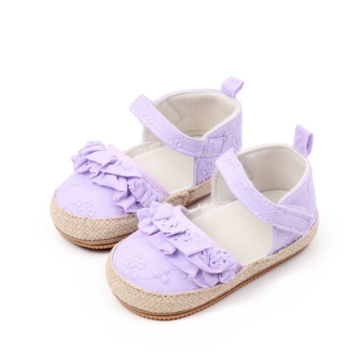 Обувки SuperBaby, Модел AL 14070 с волани, Текстил, 3-6 месеца, Момичета, Люляк, 18