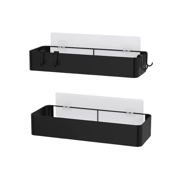 Set 2 etajere baie, Super Trends, Adezive, Inox, Negru