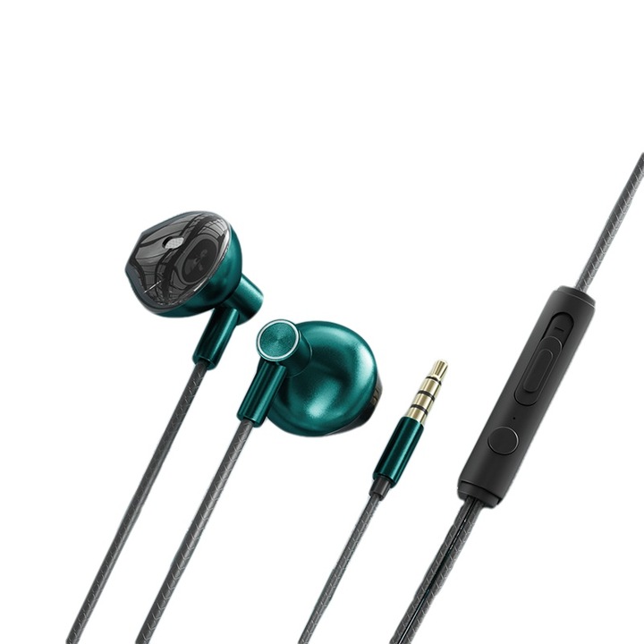 Casti cu fir in-ear, verde, 3.5mm, confortabile, sunet fidel