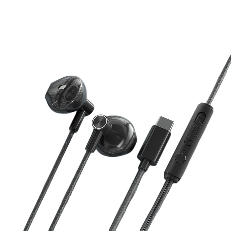 Casti cu fir, in-ear, negru, tip C, design elegant, sunet de inalta fidelitate