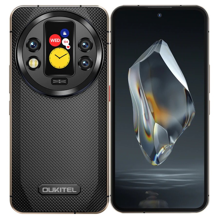 Мобилен телефон Oukitel WP200 Pro, Dual SIM, 5G, Octa-Core Mediatek Dimensity 8200, 6.7-инчов AMOLED 120Hz, 72GB RAM (24GB + 48GB ext), 1TB, NFC, IP68, Свалящ се модул, Smart Band, екран, Android 15, Черен