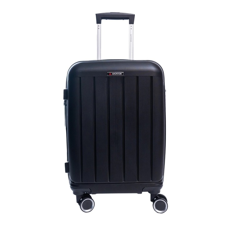 Куфар Aventor AV101, 55x36x21.5 см, за ръчен багаж, полипропилен, +20% капацитет, цип против кражба, TSA комбинация, Черен
