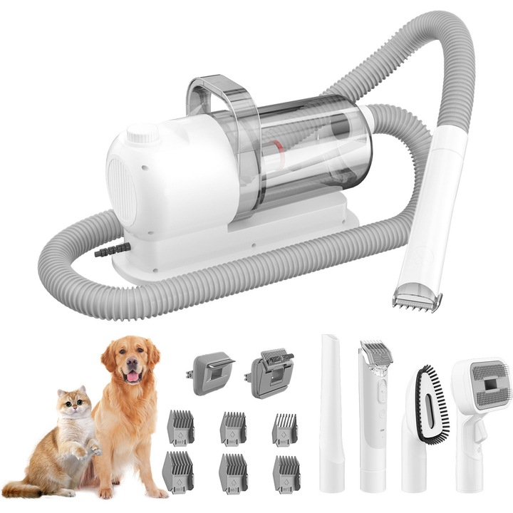 Set aspirator pentru ingrijirea cainilor, 6 unelte, capacitate 2.5 litri, dimensiune 320x120x205mm