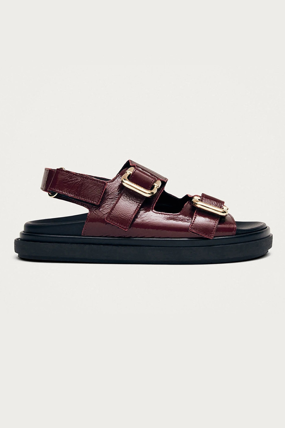 ALOHAS, Sandale din piele lacuita cu inchidere velcro, Visiniu, 38