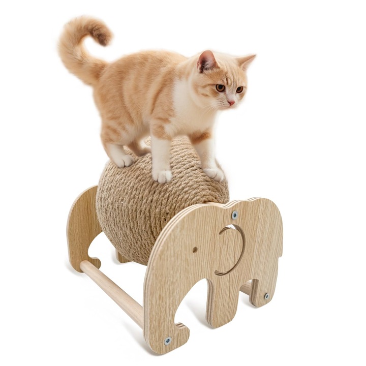 Jucarie pentru pisici, minge din sisal, 17.5x18x18cm, pentru animale mici, set de joaca, Lemn