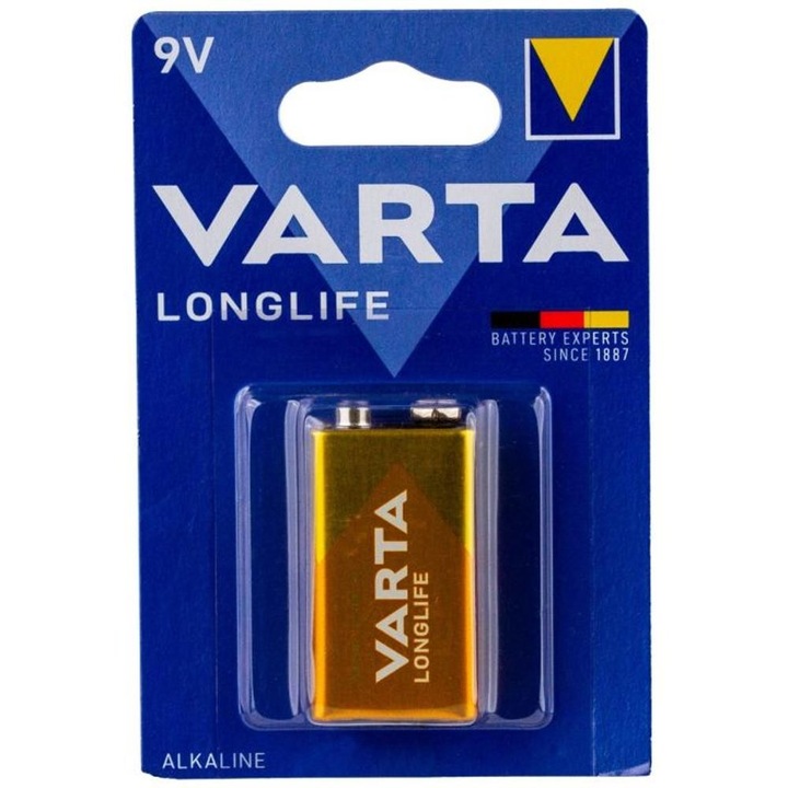Set 2 x Baterie Varta Longlife 6Lr61, 9V, Alcalina