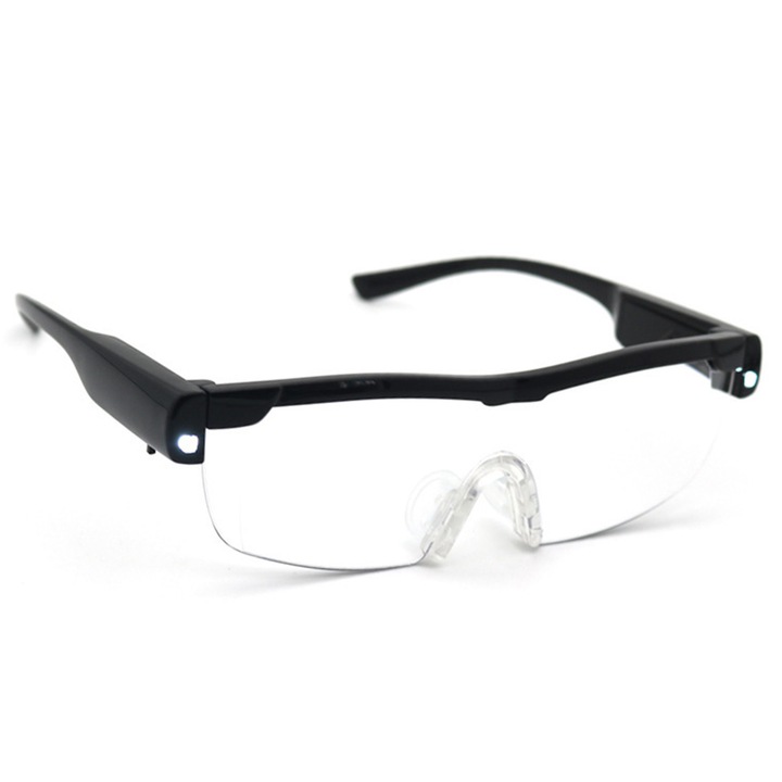 Ochelari de marire tip lupa AYSTOAYS®, cu doua leduri pentru iluminat, design ergonomic, pentru vizibilitate mai buna, pentru bricolaj, citit, cusut