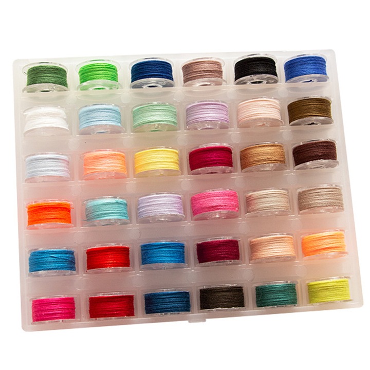 Комплект консумативи и аксесоари за шевна машина AYSTOAYS, С кутия за съхранение, Лесен за използване и съхранение, За индустриални и домашни шевни машини, 36 светли цвята, 2 см, Многоцветен