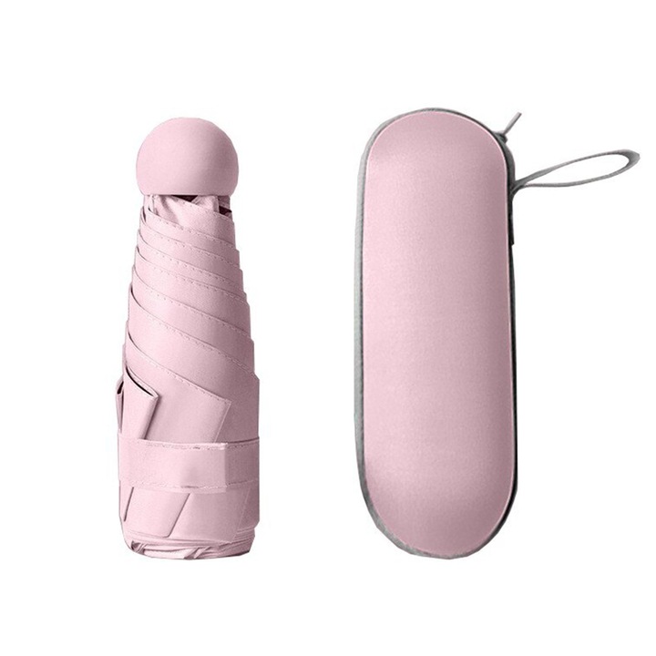 Мини чадър AYSTOAYS®, Преносим, защита от слънце/дъжд/UV, интериор черен, екстериор пудрено розов