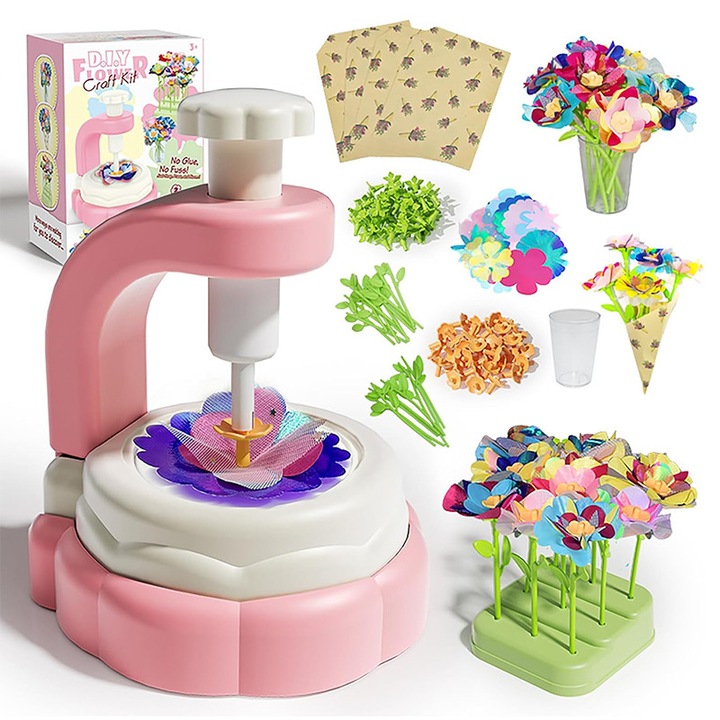 Set de jucarii buchet de tesaturi pentru copii, poate fi DIY, formare prin apasare, plastic/carton, antreneaza capacitatile manuale, potrivit pentru interactiune parinte-copil, potrivit pentru copii de 4-8 ani