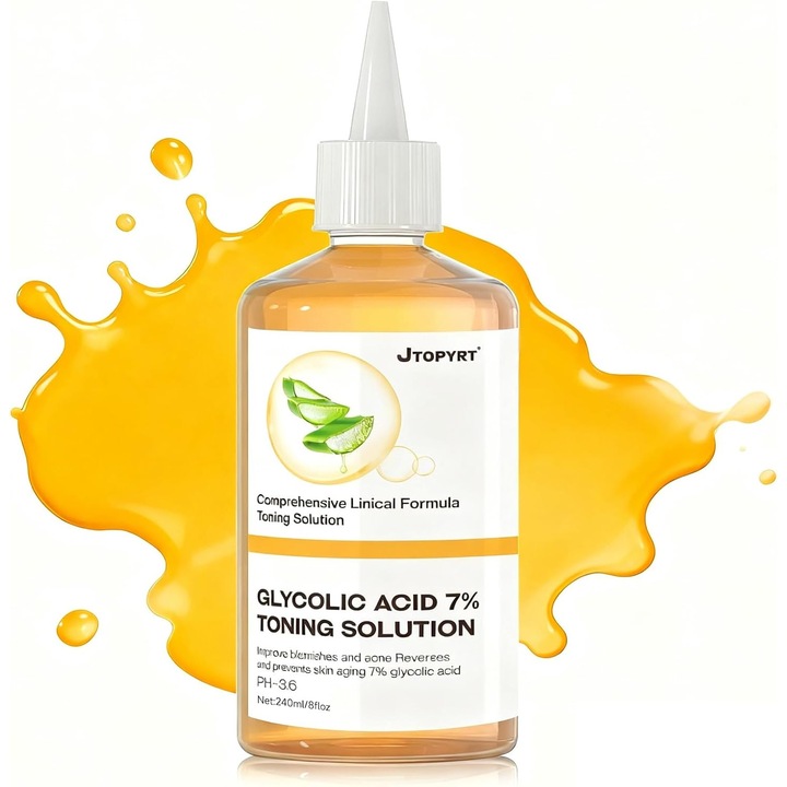Тоник за лице, със 7% гликолова киселина, хидратиращ, ексфолиант за лице, за разширени пори, решение за пъпки и акне, 100 мл