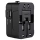 Adaptor priza si incarcator ZAFIT® UK/USA/EU/Australia/Asia, Priza AC + 1 × USB + 1 x Type-C 5V/2.1A, Siguranta Copii, Protectii Multiple, Carcasa Ignifuga, Universal, Negru