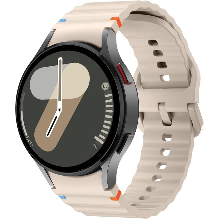 Curea sport fara spatiu din silicon pentru Samsung Galaxy Watch 7 40mm 44mm / Watch FE / Watch 6 5 4 / Watch Classic 6 4 – Design ondulat, moale, respirabil, unisex, Starlight