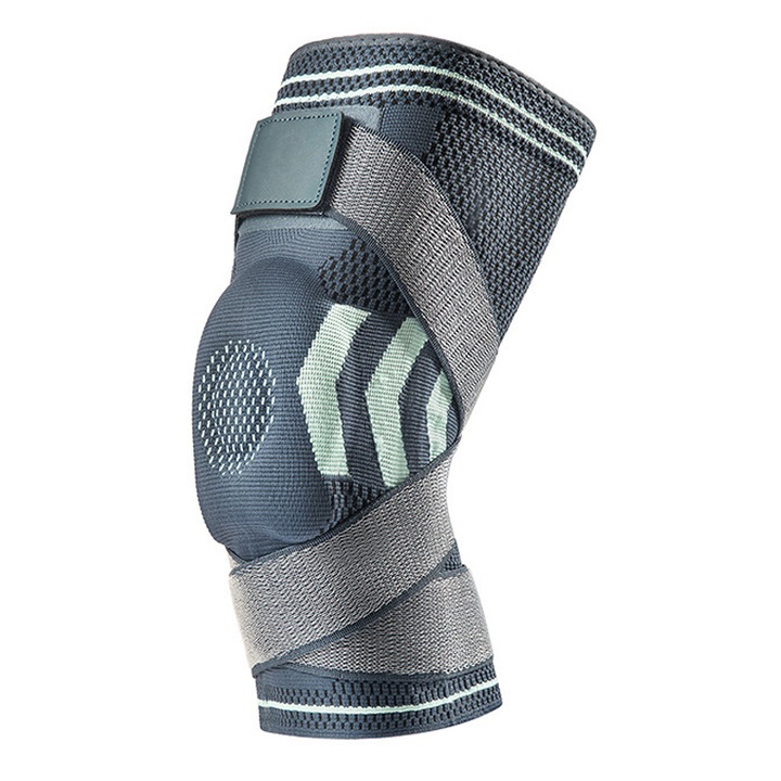 Professzionális térdrögzítő, BOMSTOM, két pántos, rugalmas kialakítású, csúszásgátló és ütéscsillapító, térdvédelemre és -támasztásra, sporttevékenységekhez alkalmas, L méret (44-48 cm), uniszex