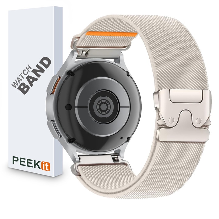 Starlight nejlon rugalmas szíj Samsung Galaxy Watch 7/6/5/4/FE okosórához, 20 mm, ejtőernyős csat, kompatibilis a Watch 6 Classic 47 mm/43 mm, 5 Pro 45 mm, Active 2, Gear S2 okosórákkal – Uniszex, Starlight