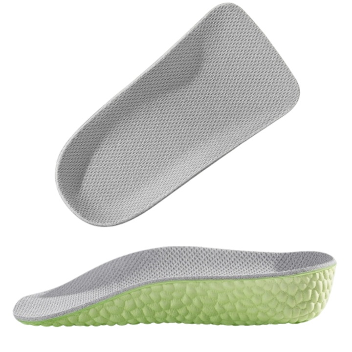 Set 2 Branturi Ortopedice Inaltatoare, MzcrJosv®, Respirabil anti transpiratie, Absorbtie de soc antiderapante, Proiectare confort inginereasca a corpului uman, Pentru pantofi din piele, ghete, adidasi, EVA, 2.5cm, Gri/Verde