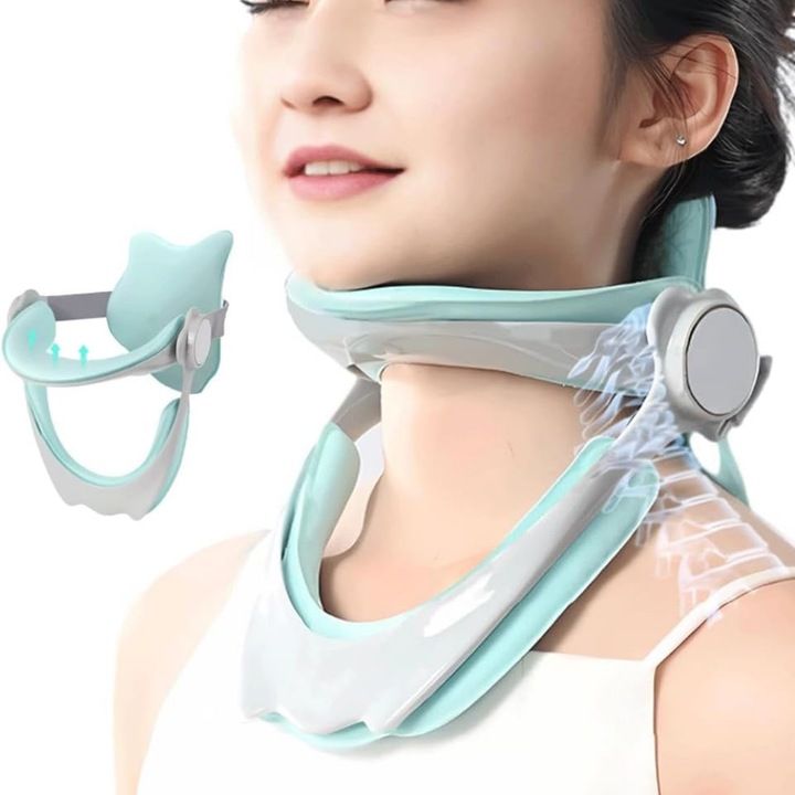 Guler Cervical pentru Spondiloza si Hernie Cervicala, MzcrJosv®, Dispozitiv pentru Ameliorarea Durerii Gatului si a Umerilor, Albastru, unisex, universala, PC