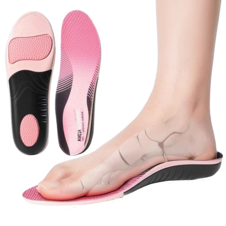 Set 2 Branturi Ortopedice MzcrJosv®, Suport Plantar si Calcai, Suport pentru Picioare Obosite, Platfus si Pinteni calcaneeni, Amortizare Socuri, Absorbtie transpiratie, Marime ajustabila 35-36, Unisex, Roz
