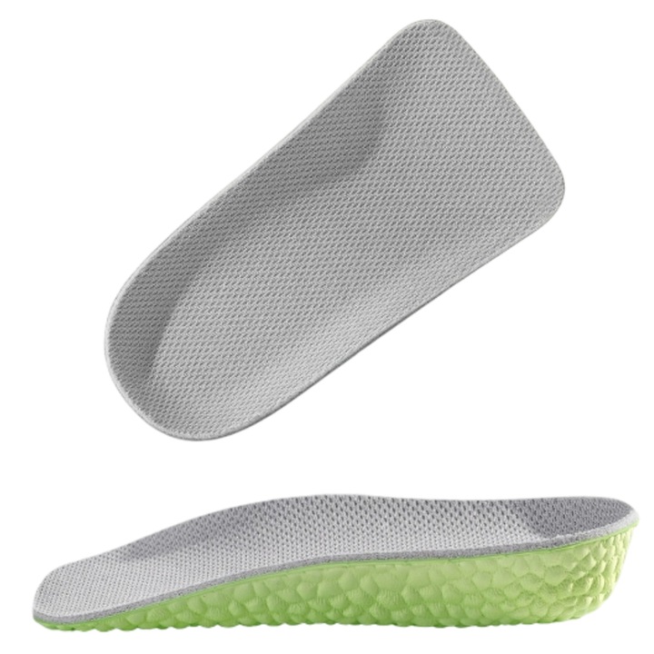 Set 2 Branturi Ortopedice Inaltatoare, MzcrJosv®, Respirabil anti transpiratie, Absorbtie de soc antiderapante, Proiectare confort inginereasca a corpului uman, Pentru pantofi din piele, ghete, adidasi, EVA, 1.5cm, Gri/Verde