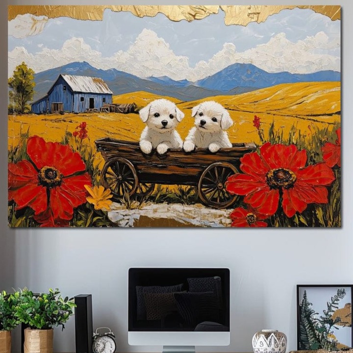 Картина на платно, LuxCanva® M1285, Приятелство сред макове, 40 X 60 см, 100% памучно платно 400 г/м2, дървена рамка, за офис, хол, детска стая