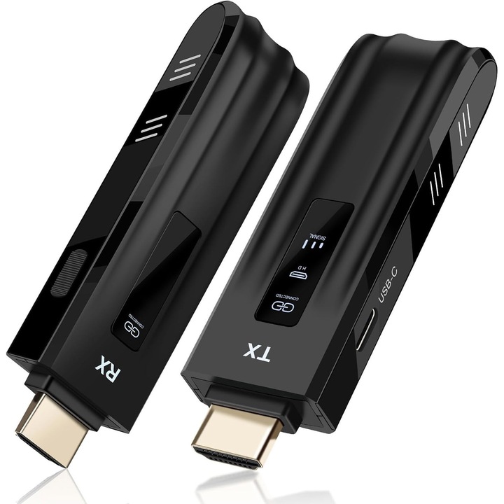 Set Transmitator si Receptor HDMI Wireless Full HD 1080P, 60Hz, Semnal Stabil, 50 Metri Range, Transmisie Fara Fir, Compatibil Diverse Dispozitive, Suport Android/iOS/Windows, TV, Proiector, Laptop, Calitate Premium, Design Modern, OUYLAF, Negru