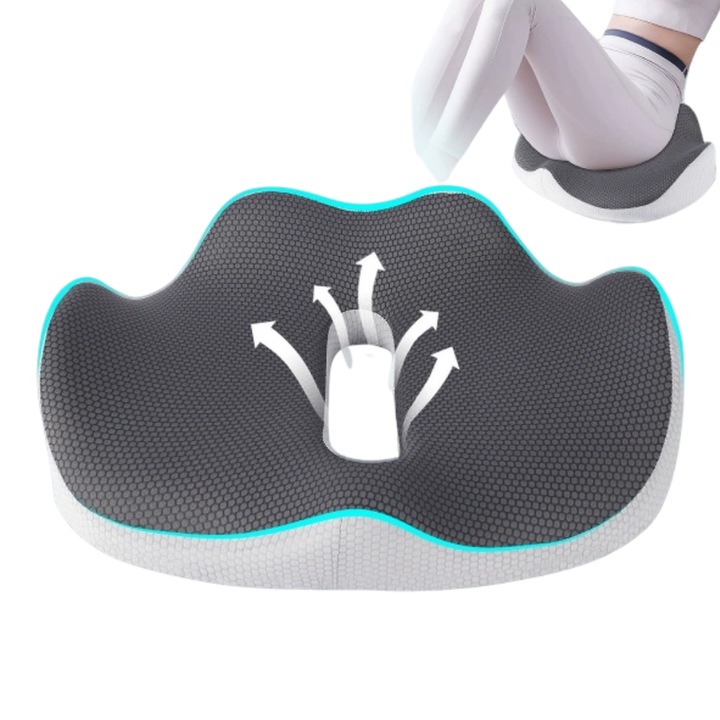 Perna ortopedica sezut MzcrJosv®, Spuma cu memorie Premium, pentru scaun de birou sau masina, Husa respirabila si antialunecare, zona Lombara, Sciatica, Dureri de sold, Hemoroizi, 43x16x11 cm, Gri