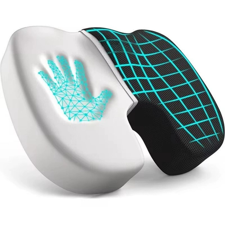 Perna ortopedica sezut, MzcrJosv®, pentru scaun birou sau masina, confort Coccis, Husa respirabila, Sciatica, Dureri, spuma cu memorie, 45x35x7 cm, Negru