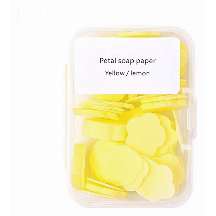 Таблетки сапун Petal, 100 ефервесцентни таблетки, асорти аромати, преносими, 4,3 x 6,3 см, асорти цветове, жълт