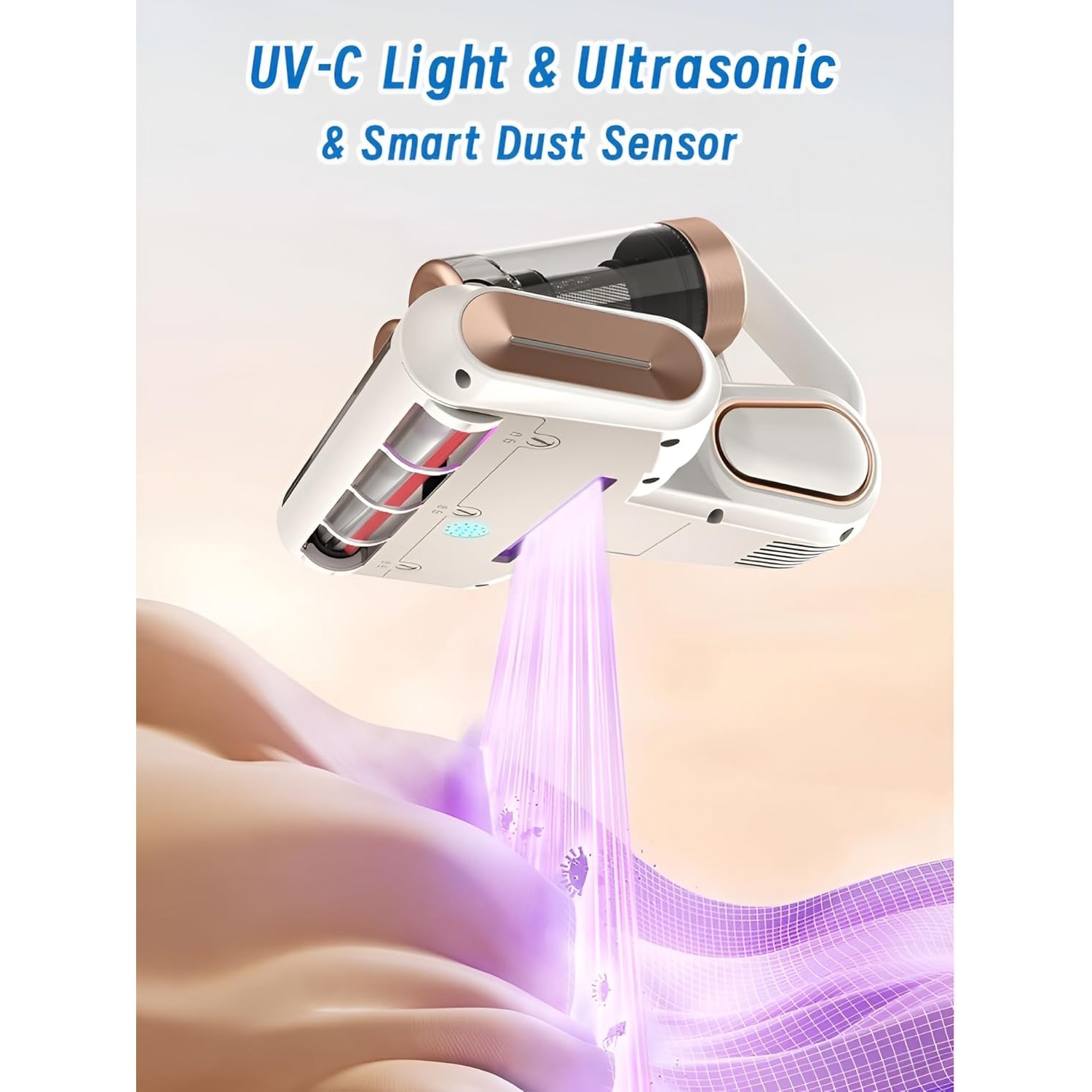 Aspirator UV, sterilizare wireless anti-acarieni, curatare cu ultrasunete, indepartarea prafului si sterilizarea parului de animale, canapea, pat, perna, aspirare puternica si zgomot redus, putere 120w, capacitate baterie 1800AH, putere 5g, alb
