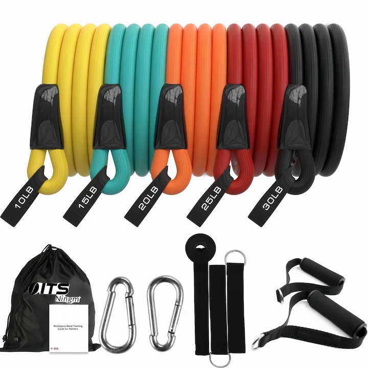 Ластици за съпротивление, ластици за фитнес - ластици за упражнения за съпротивление за фитнес тренировки за мъже и жени, с дръжка, ластици за домашни тренировки и силови тренировки, 100 LBS