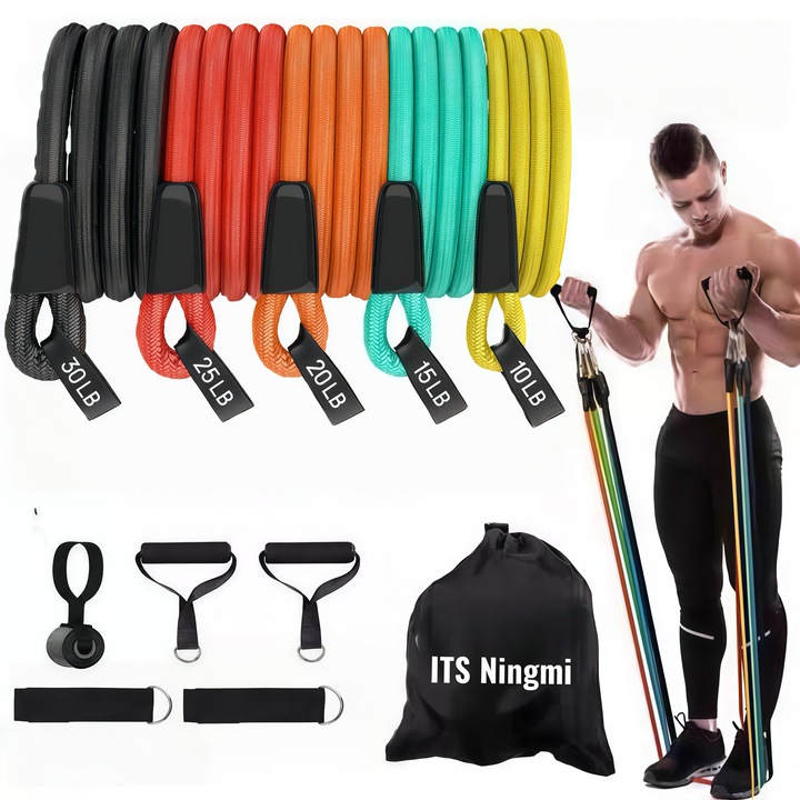 ITS.Ningmi Benzi Elastice Fitness – Set Benzi Rezistenta cu Manere, Benzi Fitness pentru Antrenament Acasa, Elastice Fitness pentru Forta, Yoga si Pilates