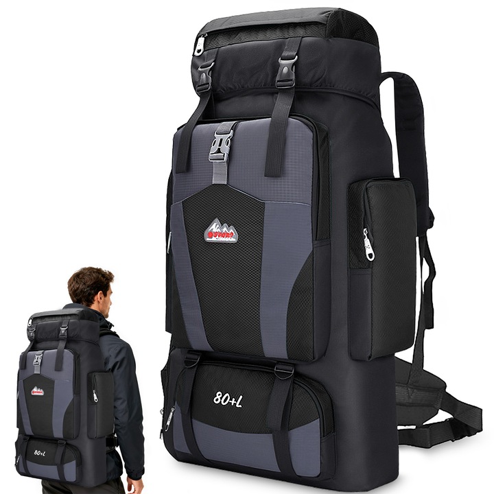 Rucsac Tactic Militar, Xinxu, 80L, Bretele reglabile, pentru munte, camping, trekking, Negru