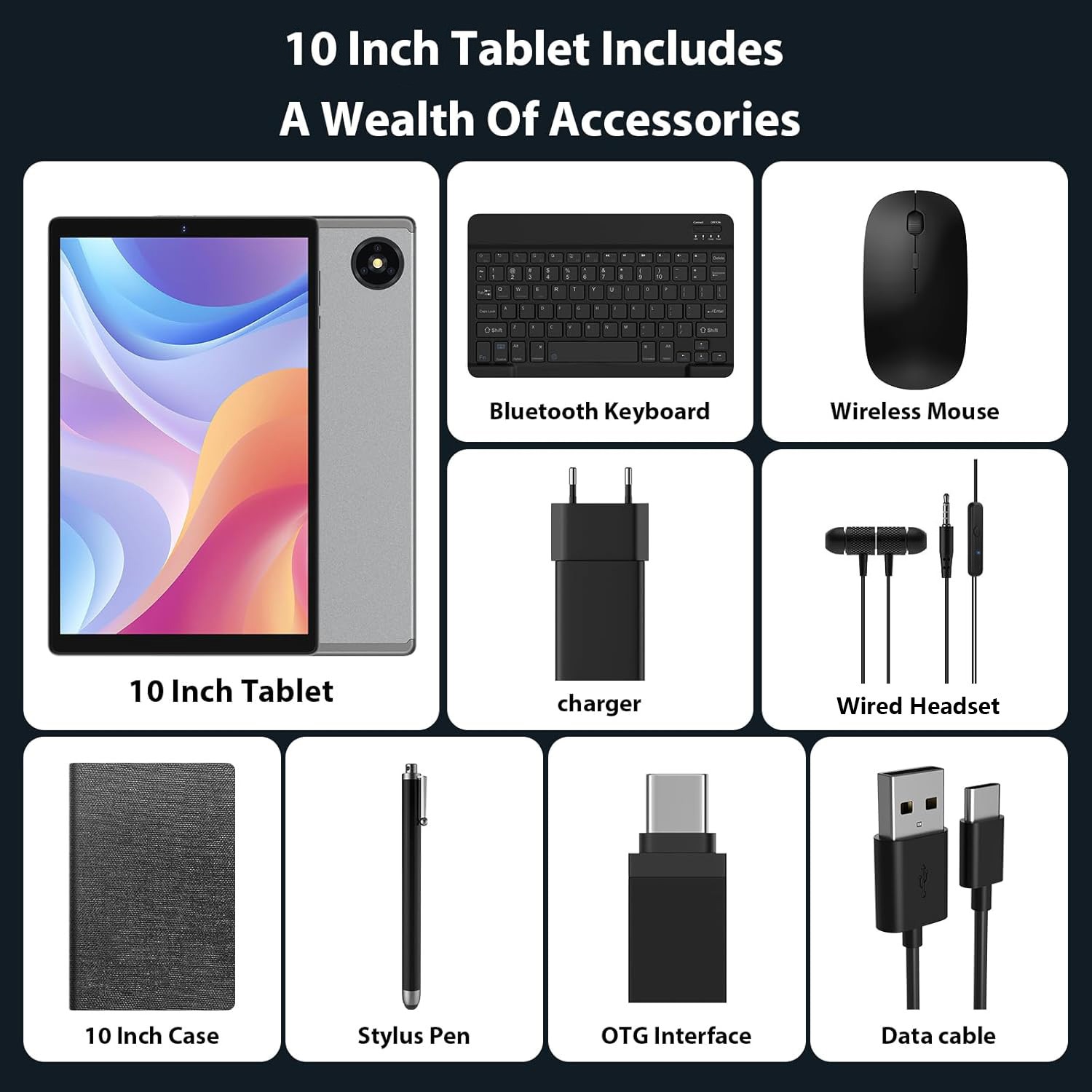 Tableta 10.1" Octa-Core, Android 14.0, 36(12+24)GB RAM, 128GB ROM, SIM/4G LTE, 5GHz WIFI, 1920*1200 FHD, 8000mAh, Gri