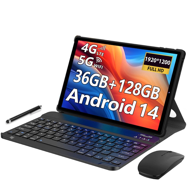 Tableta 10.1" Octa-Core, Android 14.0, 36(12+24)GB RAM, 128GB ROM, SIM/4G LTE, 5GHz WIFI, 1920*1200 FHD, 8000mAh, Gri