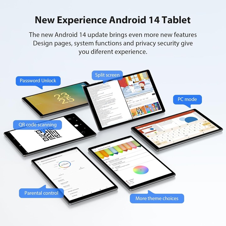 Таблет 10.1" Octa-Core, Android 14.0, 36(12+24)GB RAM, 128GB ROM, SIM/4G LTE, 5GHz WIFI, 1920*1200 FHD, 8000mAh, Черен