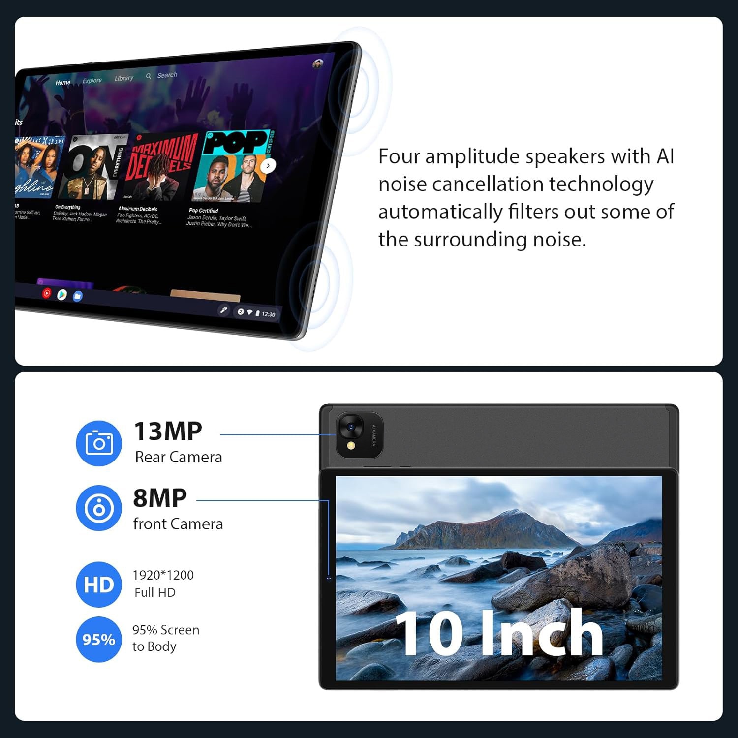 Tableta 10.1" Octa-Core, Android 14.0, 36(12+24)GB RAM, 128GB ROM, SIM/4G LTE, 5GHz WIFI, 1920*1200 FHD, 8000mAh, Negru