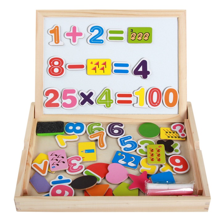 Jucarie magnetica din lemn cu numere si forme - Puzzle educativ pentru bebelusi, tabla de desen pentru invatare timpurie