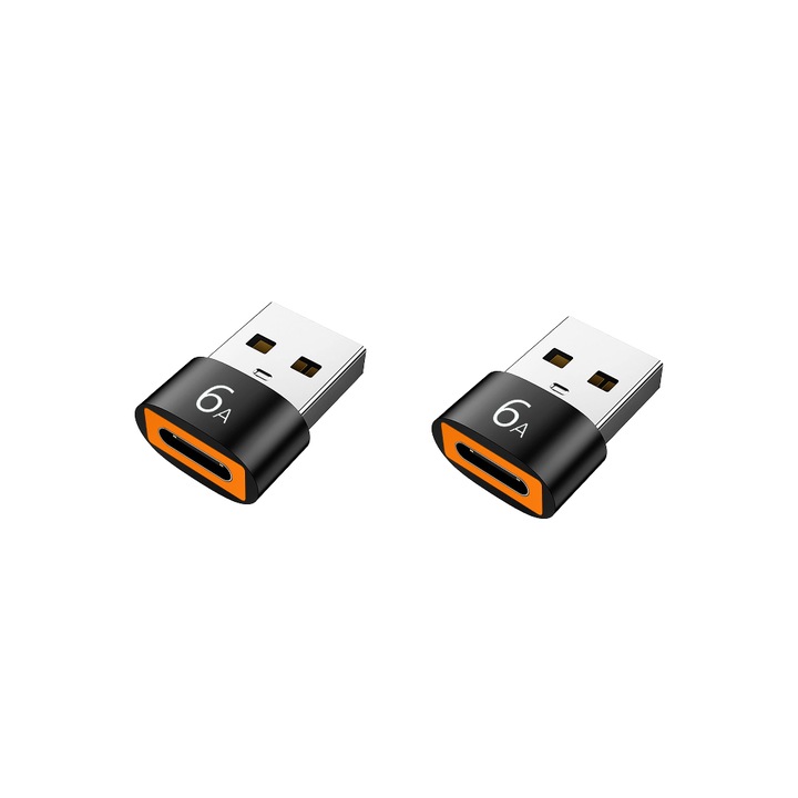 Комплект от 2 адаптера USB към USB-C, USB-C женски към USB-A мъжки адаптер, конвертор за кабел за зареждане тип C към USB-A, съвместим със Samsung Galaxy и други устройства тип C, черен