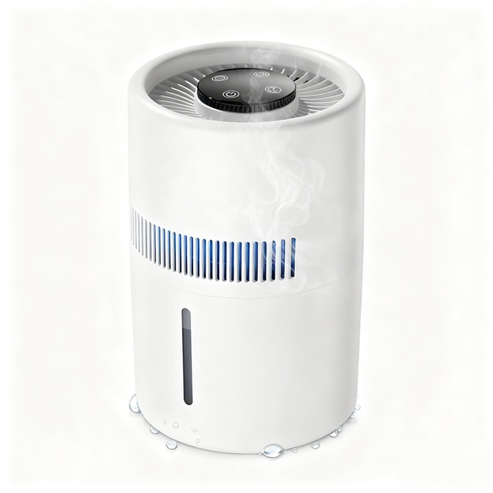 Овлажнител без пара, 5W безшумен с 4L резервоар, USB за офис, спалня, детска стая, премахва прах, дим, полени, миризми и животински косми, бял