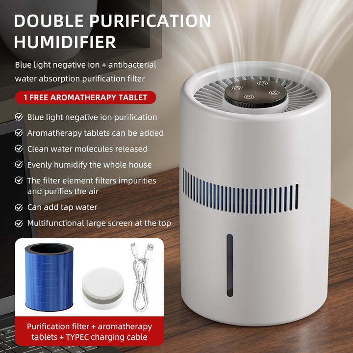 Umidificator portabil mini, 360 rotire, 2/8 ore temporizator, mista rece, USB