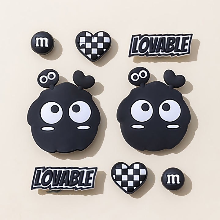 Accesorii pentru incaltaminte Amigo, set, design inima alb-negru, accesorii de moda pentru copii, utilizare zilnica
