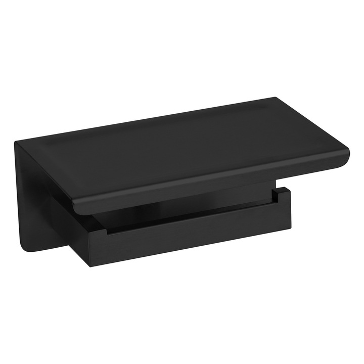 Suport Pentru Hartie Cu Raft, Balneo, Qarx, 18.6 x 11.5 x 8.3 cm, Otel Inoxidabil Aisi 304, Fabricat Din Materiale De Inalta Calitate, Rezistenta La Coroziune, Produs Creat Pentru Utilizare Zilnica Confortabila, Negru