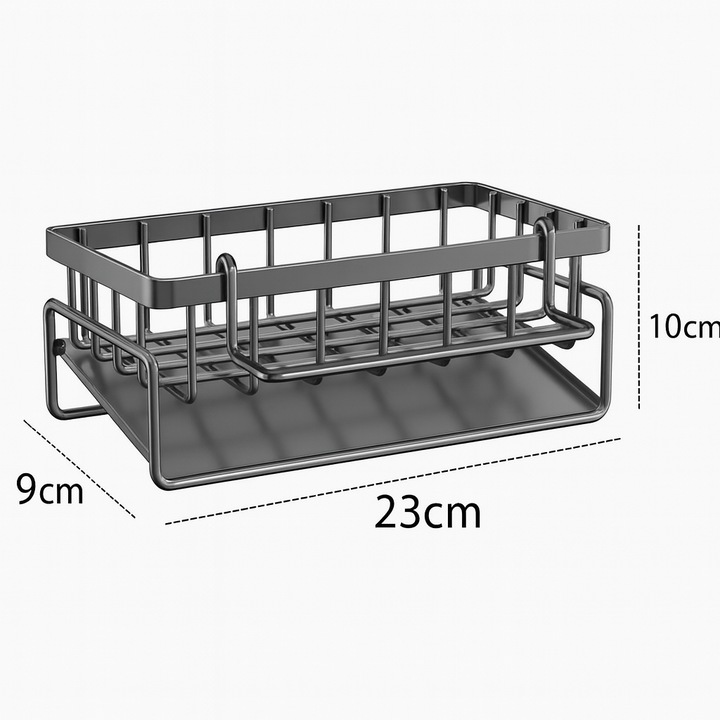 Suport Organizator Chiuveta Bucatarie HCT STYLE®, din Otel Inoxidabil, Cu Suport pentru Burete si Prosop, Scurgere Automata, Fara Gaurire, Reutilizabil pentru Bucatarie si Baie
